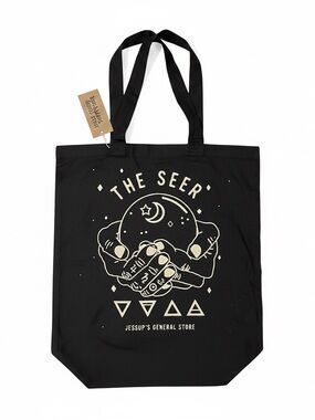 The Seer Black Graphic Tote Bag